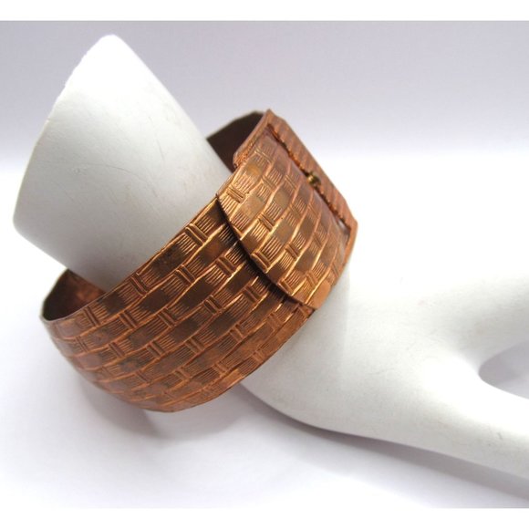 Vintage Wide Copper Belt Buckle Bangle Bracelet - Picture 11 of 12